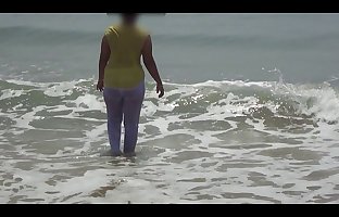 Desi Wife On Beach - Wet & Transparent Cloth