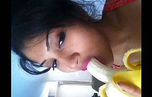 Desi Girl showing how to suck cock with a banana